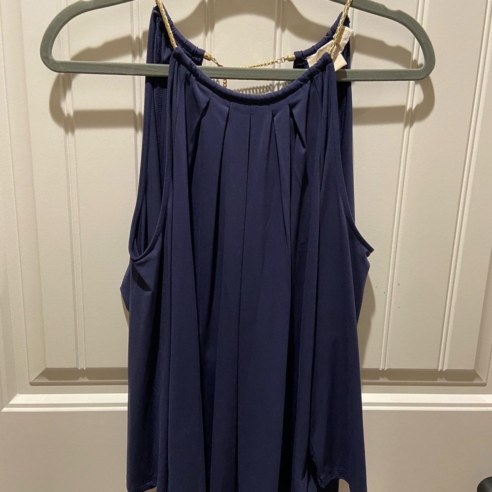Michael Kors Size Large Navy long sleeve cold shoulder blouse.